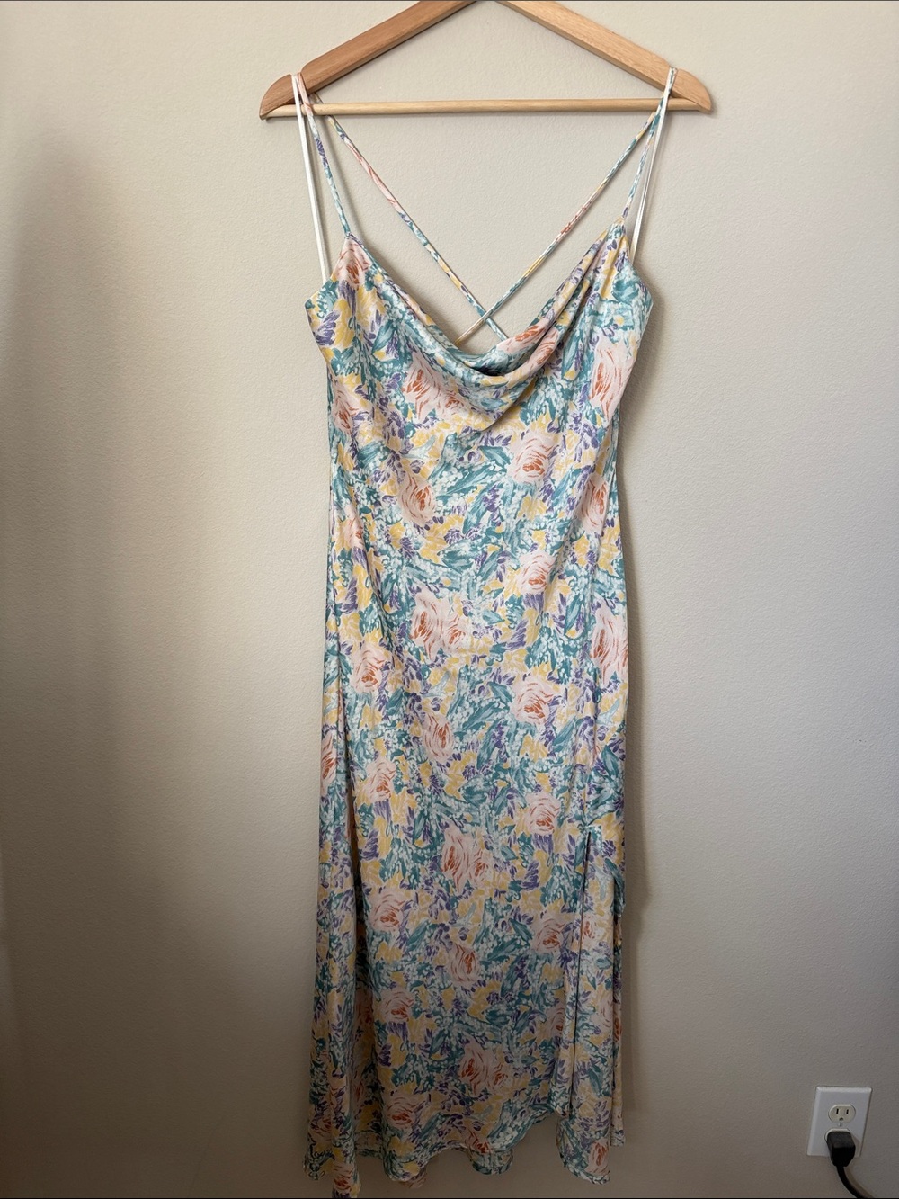 Astr Floral Slip Maxi Dress in Cream, Pink, and Green